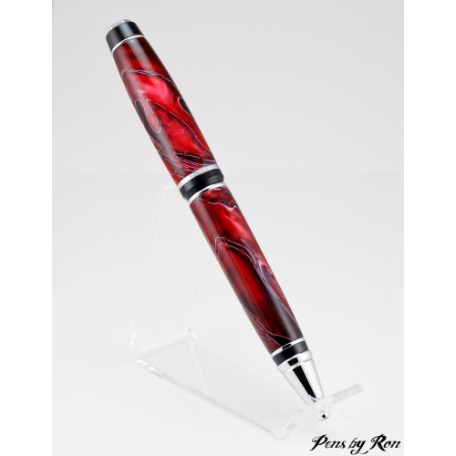 Stunning red mesh resin on a twist to open handmade ballpoint pen